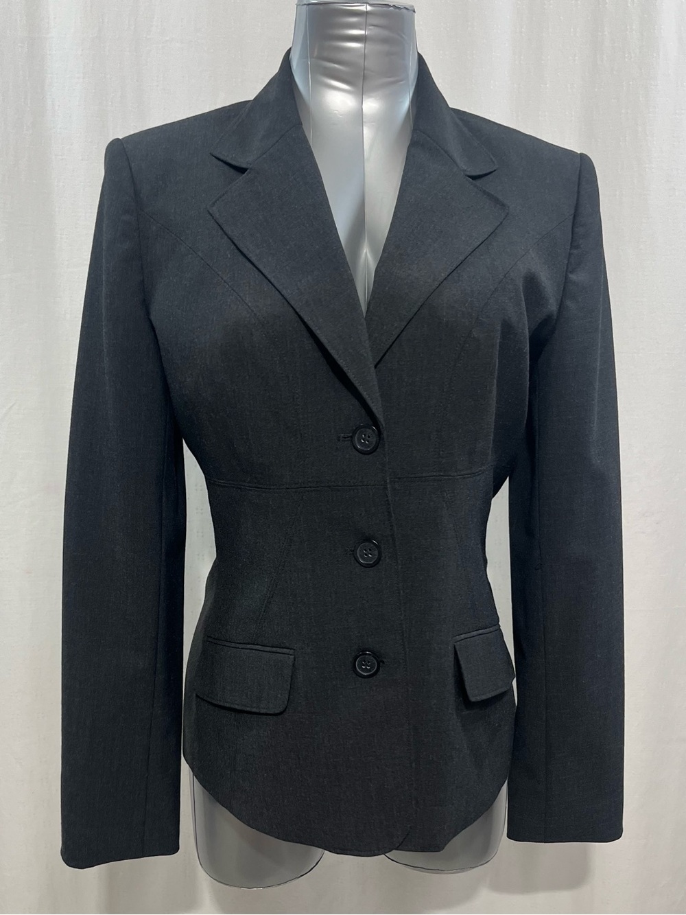 Anne Klein Tailored 3-Button woman’s Suit Jacket Blazer Charcoal Grey Size 12